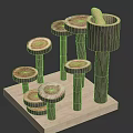 Wooden Stone Decorative Stumps With Circular Tops Different Heights On Wooden Base