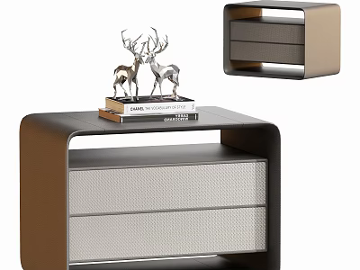 Modern Minimalist Nightstand With Two Drawers Featuring Decorative Deer Statues And Books On Top 3d model