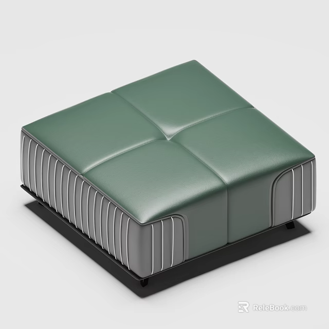 Green Leather Single Sofa With Square Tufted Design And Striped Sides Black Base 3d model