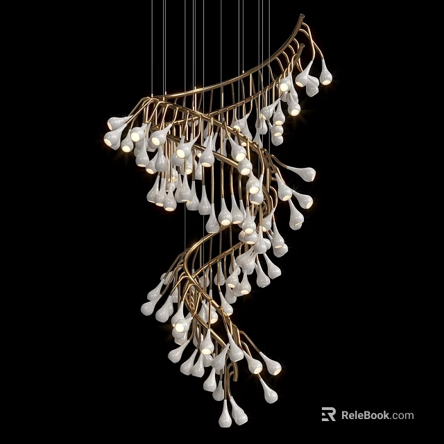 Modern Spiral Chandelier with Gold Frame and White Decorative Bulbs Elegant Design 3d model 