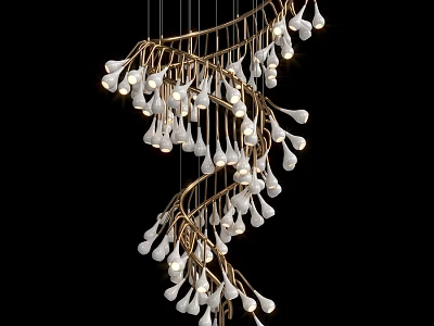 Modern Spiral Chandelier with Gold Frame and White Decorative Bulbs Elegant Design 3d model
