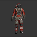 Sci Fi Game Movie Character In Red Astronaut Suit With Silver Armor Details