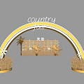 Country Fair Entrance With Golden Arch Bamboo Fence And Straw Decorations