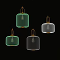 Modern Elegant Pendant Lights With Green Transparent Vertical Striped Shades And Gold Frame Design