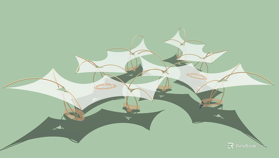 Modern Tensile Membrane Outdoor Structure With White Canopy And Metal Frames 3d model