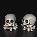 Silver Shiny Skull Decorative Models With Crossed Bones On Black Background 3d model