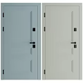 Modern Swing Doors with Black Handles in Gray and White Panel Design