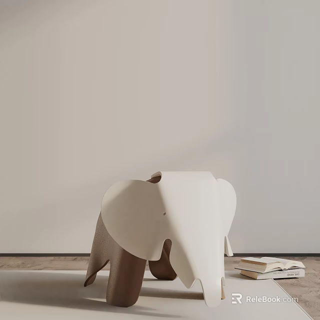 Adorable Elephant Shaped White And Brown Side Table With Books Beside In Minimalist Room 3d model 