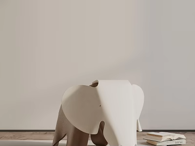 Adorable Elephant Shaped White And Brown Side Table With Books Beside In Minimalist Room 3d model