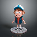 Cartoon Man Standing With Blue And White Cap Red T-shirt Blue Vest On Stone Base