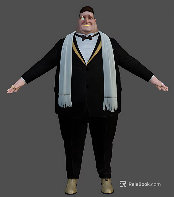 Man In Black Suit With White Scarf Bow Tie And Arms Outstretched 3d model 