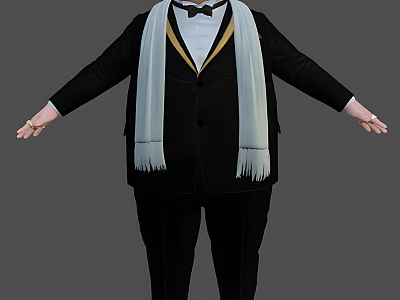 Man In Black Suit With White Scarf Bow Tie And Arms Outstretched 3d model