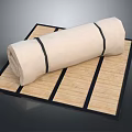 Natural Bamboo Strip Mat With Rolled Beige Cover And Black Border Design