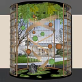 Garden Ornament With Metal Frame Top Green Plants Spiral Design Sphere Decorations Bottom Greenery Stones