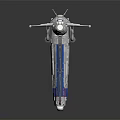 Detailed Gray Blue Sci Fi Spaceship Model With Wings And Antennas 3d model