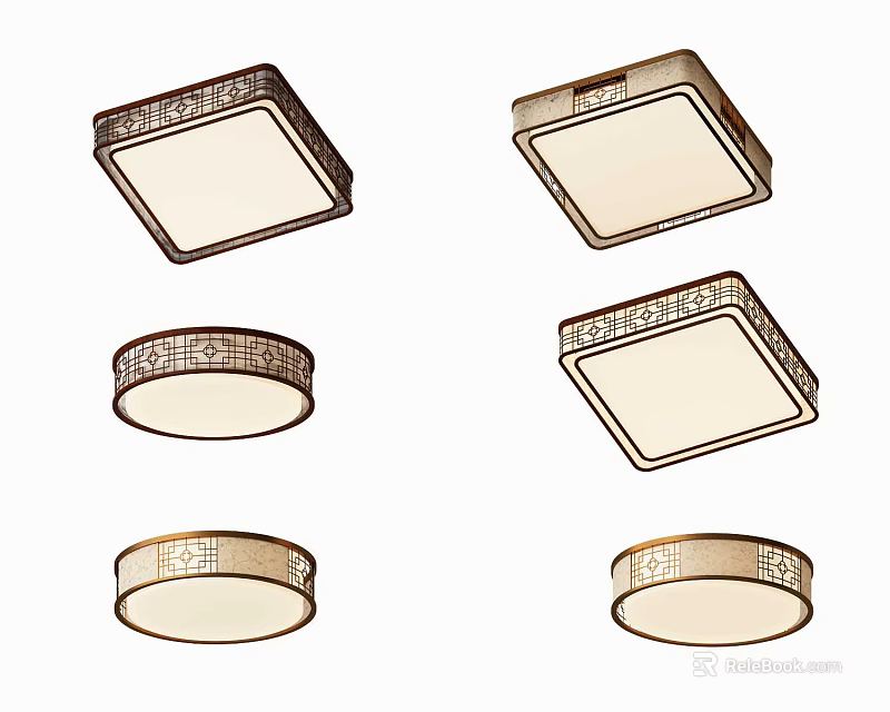 Decorative Square And Round Ceiling Lights With Intricate Frame Design For Home 3d model