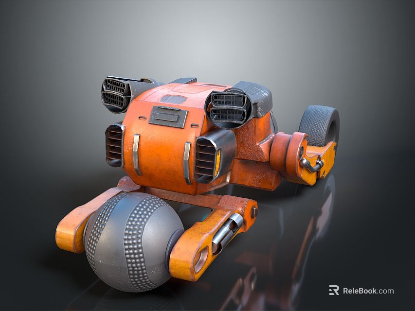 Orange Motorcycle Concept 3D Model With Large Wheels Engine Part And Roller 3d model 