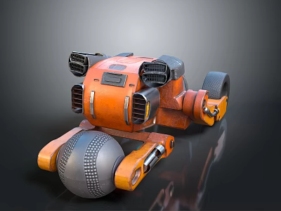 Orange Motorcycle Concept 3D Model With Large Wheels Engine Part And Roller 3d model