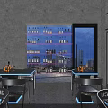 Modern Bar Interior With Whale Mural Neon Sign Tables And Decorative Lighting
