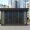 Modern Security Booth With Glass Doors And High Rise Building Background