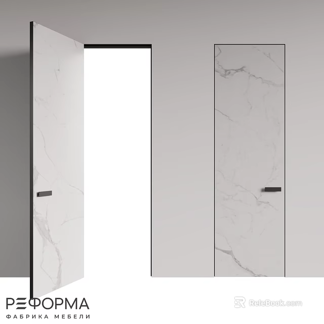 Modern Hinged Door Design With White Marble Texture And Black Handles For Home Interior 3d model 