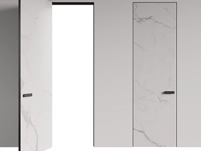 Modern Hinged Door Design With White Marble Texture And Black Handles For Home Interior 3d model