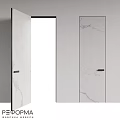 Modern Hinged Door Design With White Marble Texture And Black Handles For Home Interior