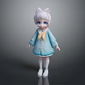 Cute Game And Movie Character With Gray Hair White Bow Blue Coat And White Shoes