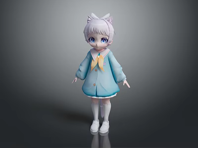 Cute Game And Movie Character With Gray Hair White Bow Blue Coat And White Shoes 3d model