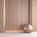 Wooden Wall Panels with Curved Design and Round Decorative Sphere on White Surface
