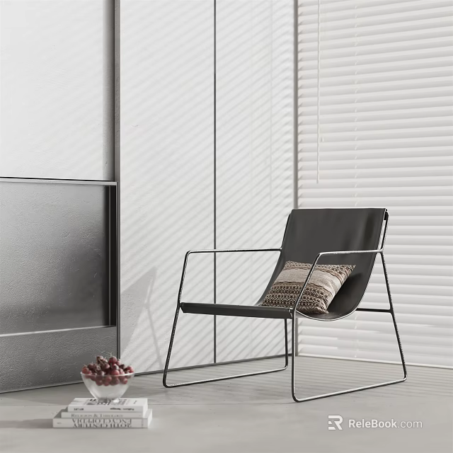Modern Black Lounge Chair With Metal Frame And Decorative Pillow In Interior With White Blinds 3d model 