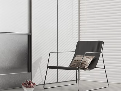 Modern Black Lounge Chair With Metal Frame And Decorative Pillow In Interior With White Blinds 3d model