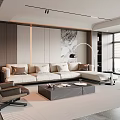 Modern Living Room Interior With Beige L shaped Sofa Gray Coffee Table And Floor Lamp