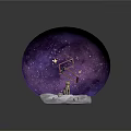 Cartoon Scene Featuring Cat On Snowy Mountain With Purple Starry Sky And Red Ladder