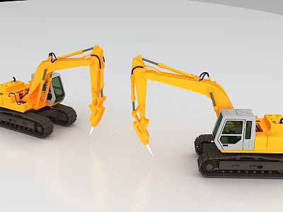 Yellow Crawler Excavators With Long Arms And Front Tools As Functional Vehicles 3d model