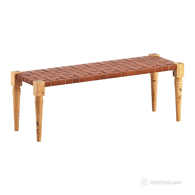 Public Bench With Woven Wooden Seat And Simple Wooden Legs For Public Space Use 3d model 