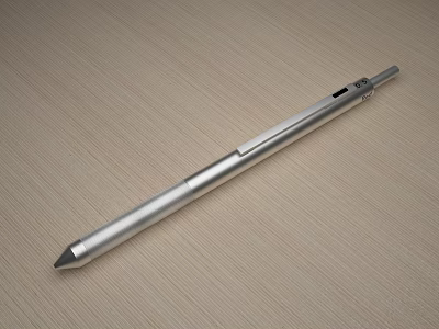 Sleek Silver Metallic Pen Lying On Light Wooden Table Surface 3d model