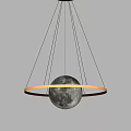 Modern Decorative Chandelier With Moon Surface Sphere And Golden Ring Structure Hanging