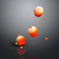 Floating Decorated Cupcakes With Orange Cream Topping And Small Fruit On Dark Background With Reflections