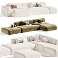 Modern Double Sofa Design With Neutral Tones Pillows And Ottoman Seats