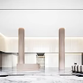 Modern Front Desk Reception Lobby With Large Windows Columns And Comfortable Sofas 3d model