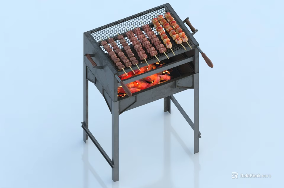 Outdoor Charcoal Grill With Meat Skewers And Burning Coals For Barbecue 3d model 