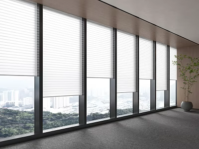 Spacious Room With Floor To Ceiling Windows White Blinds And Scenic View 3d model