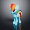Blue Game And Movie Character With Rainbow Mane Tail Pink Eyes Standing On Black Background