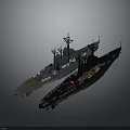 Gray And Black Ships With Antennas Upper Decks And Structural Features