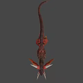 Game and Movie Mythical Creature Character With Red Skin Long White Tusks And Feathered Frills