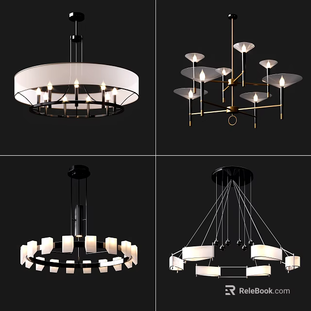Modern Chandelier Designs With Multiple Lights Metal Frames And Fabric Shades 3d model 