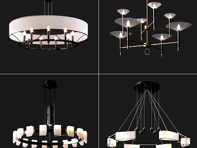 Modern Chandelier Designs With Multiple Lights Metal Frames And Fabric Shades 3d model