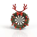 Christmas Themed Dartboard Decoration With Red Antlers Green Wreath Bow And Ornaments