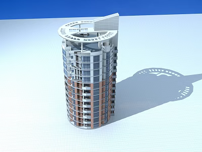 Modern High Rise Residential Building With Circular Top And Glass Windows 3d model